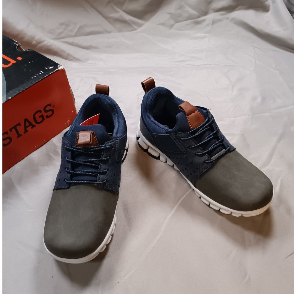 Deer Stags Kids Gorp Navy Olive‎ Slip On Bungee Lace Sneakers Shoes Memory Foam